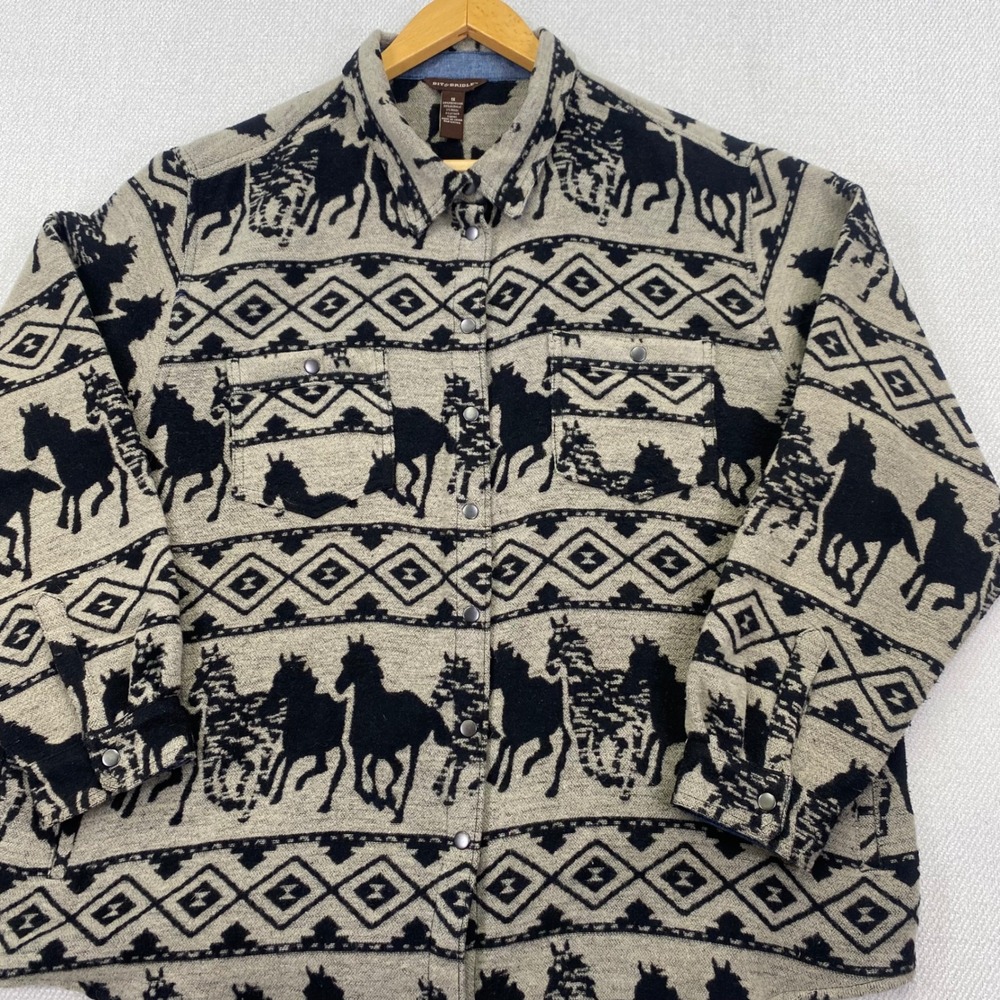 VTG Bit & Bridle Horse Tapestry Shirt Jacket 1X Southwest Aztec Blanket Shacket